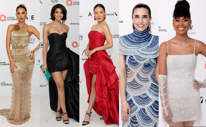 Model Roz, Yovanna Ventura, Nicole Kang, Nicole Kang và Ashley Versher (từ trái qua) ở Annual Academy Awards Viewing Party 2024. Ảnh: HC