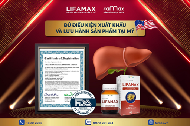 Giải độc gan Lifamax được chứng nhận FDA Hoa Kỳ.