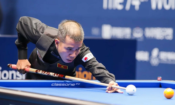 Cơ thủ Trần Quyết Chiến tại World Cup carom 3 băng ở Bogota, Colombia tháng 3/2024. Ảnh: Lifetime