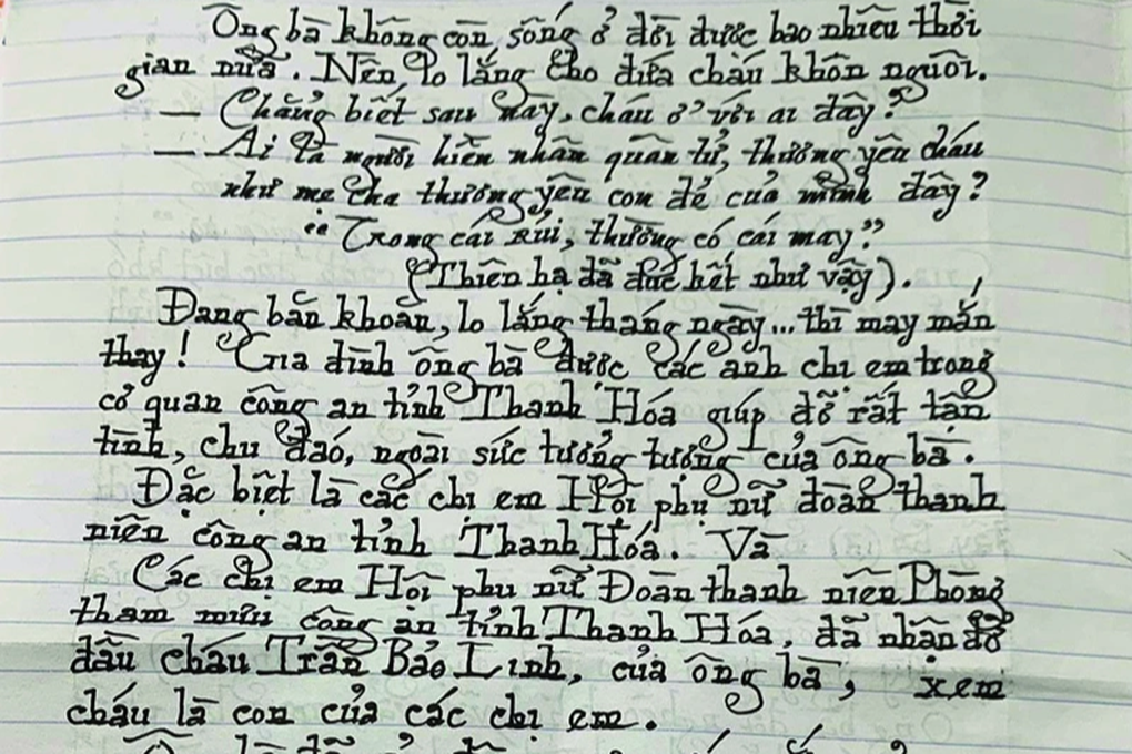 Cụ ông 78 tuổi viết tâm thư cảm ơn công an giúp đỡ cháu ngoại mồ côi - 1