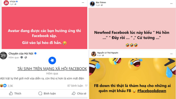 Ngay sau khi Facebook trở lại, hàng loạt status được đăng tải với đủ trạng thái (Ảnh chụp màn hình)