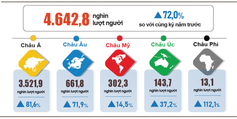 Hơn 4,6 triệu lượt khách quốc tế đến Việt Nam trong quý I/2024 ảnh 1