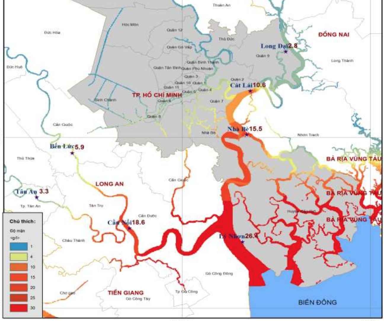 TP.HCM xâm nhập mặn sâu đến 80 km, cảnh báo cấp độ 3- Ảnh 1.