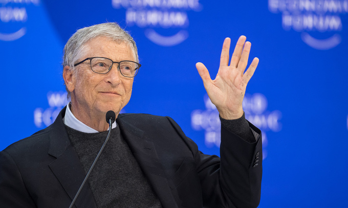 [Tỷ phú Bill Gates tại Diễn đàn Kinh tế Thế giới ở Davos, Thụy Sĩ, hồi tháng 1. Ảnh: AFP