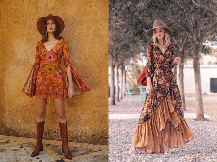 Họa tiết in hoa đậm là đặc trưng nổi bật của phong cách Hippie.