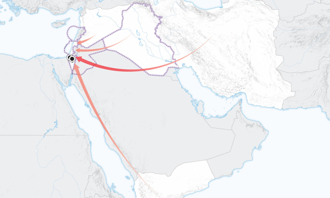 4 mũi tập kích của Iran và đồng minh nhằm vào Israel. Bấm để xem chi tiết