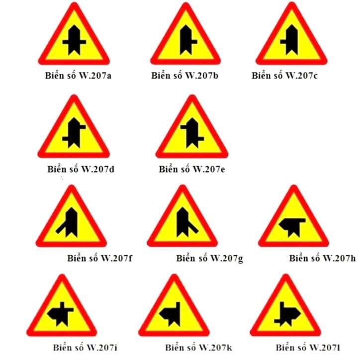 Các loại biển báo đường ưu tiên W.207.