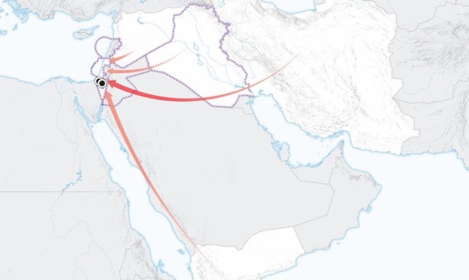 4 mũi tập kích của Iran và đồng minh nhằm vào Israel. Bấm vào hình để xem chi tiết