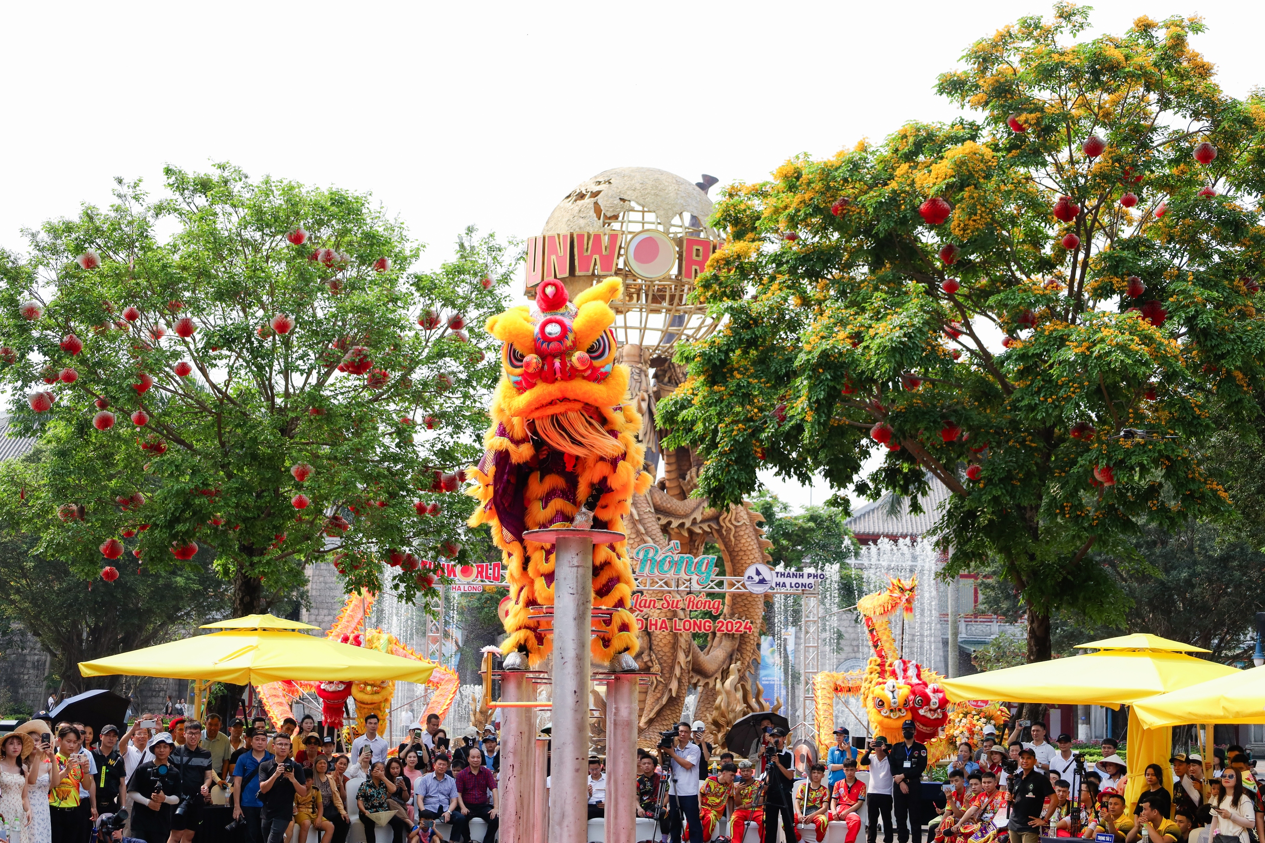 Ngay từ sáng sớm của ngày khai mạc, hàng ngàn người dân và du khách đã kéo về khu vực Đài phun nước Rồng Vàng, Công viên Rồng thuộc khu du lịch để chứng kiến những màn trình diễn Lân sư Rồng mãn nhãn thuộc Liên hoan thi đấu Lân Sư Rồng cúp Sun World Ha Long mở rộng 2024