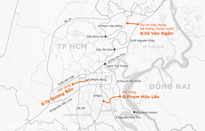 Vị trí ba tuyến đường. Đồ hoạ: Khánh Hoàng