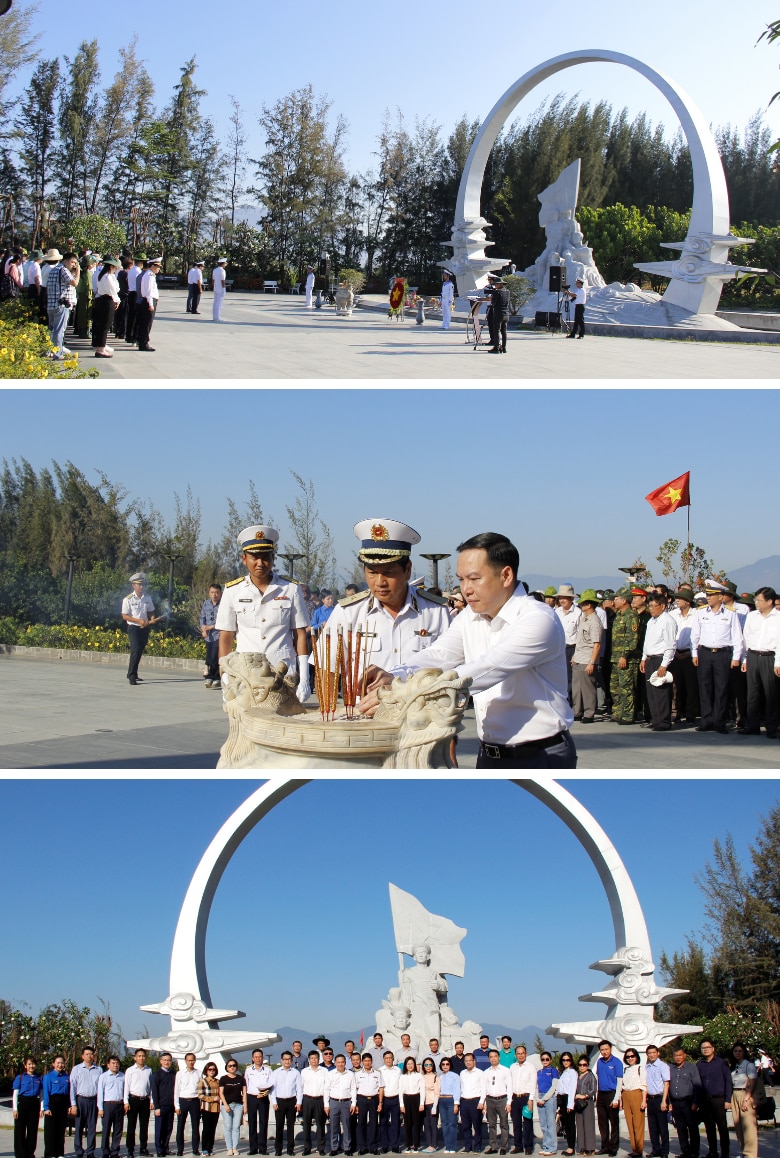 Đồng ch&iacute; Hồ Xu&acirc;n Trường &ndash; Ph&oacute; B&iacute; thư Đảng ủy Khối Doanh nghiệp Trung ương v&agrave; đồng ch&iacute; Chuẩn đ&ocirc; đốc Ng&ocirc; Văn Thu&acirc;n, Ch&iacute;nh ủy V&ugrave;ng 4 Hải qu&acirc;n d&acirc;ng hương viếng Tượng đ&agrave;i chiến sĩ Gạc Ma. &nbsp;