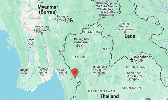 Vị trí thành phố Myawaddy (chấm đỏ), bang Kayin, đông nam Myanmar. Đồ họa: Google Maps