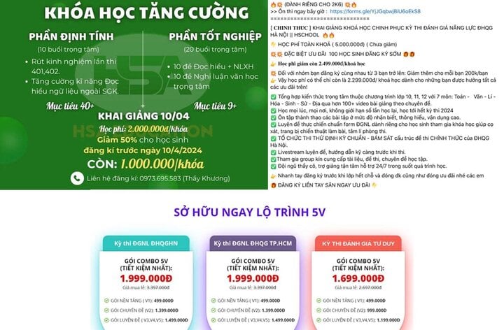 Nở rộ các khoá luyện thi đánh giá năng lực cấp trên. (Ảnh chụp màn hình)