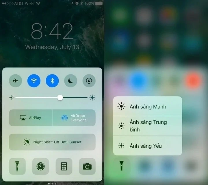 Sử dụng 3D Touch để điều chỉnh độ sáng đèn pin. Ảnh minh họa