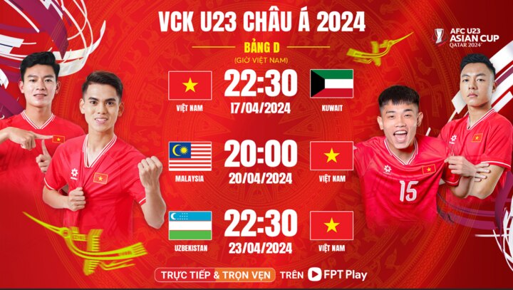 Lịch thi đấu U23 Việt Nam tại VCK U23 Châu Á 2024.