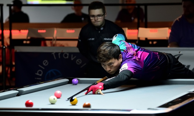 Quốc Hoàng trong trận chung kết Scottish Open với Oscar Dominguez. Ảnh: Cue Snap