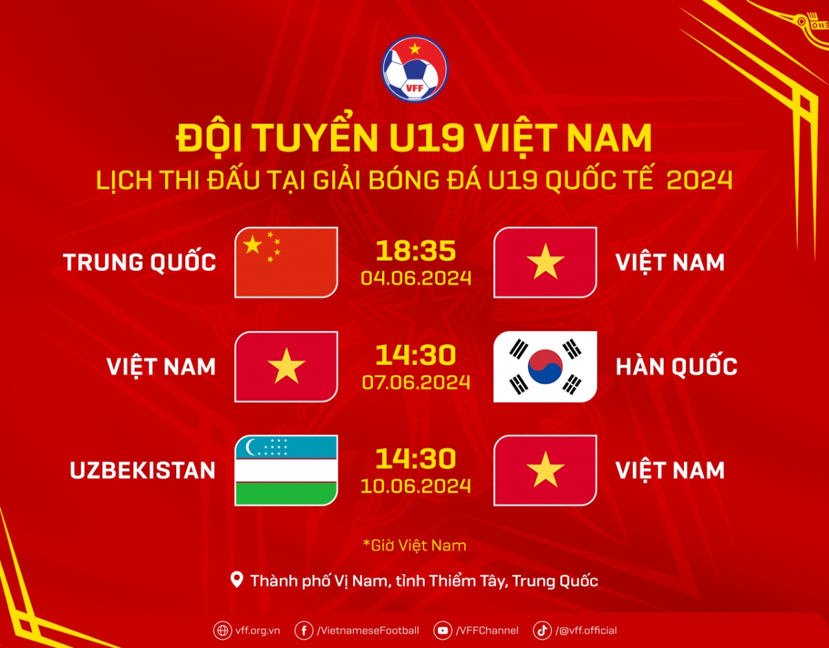 lich thi dau giai u19 quoc te 2024 u19 viet nam so tai u19 trung quoc hinh anh 1