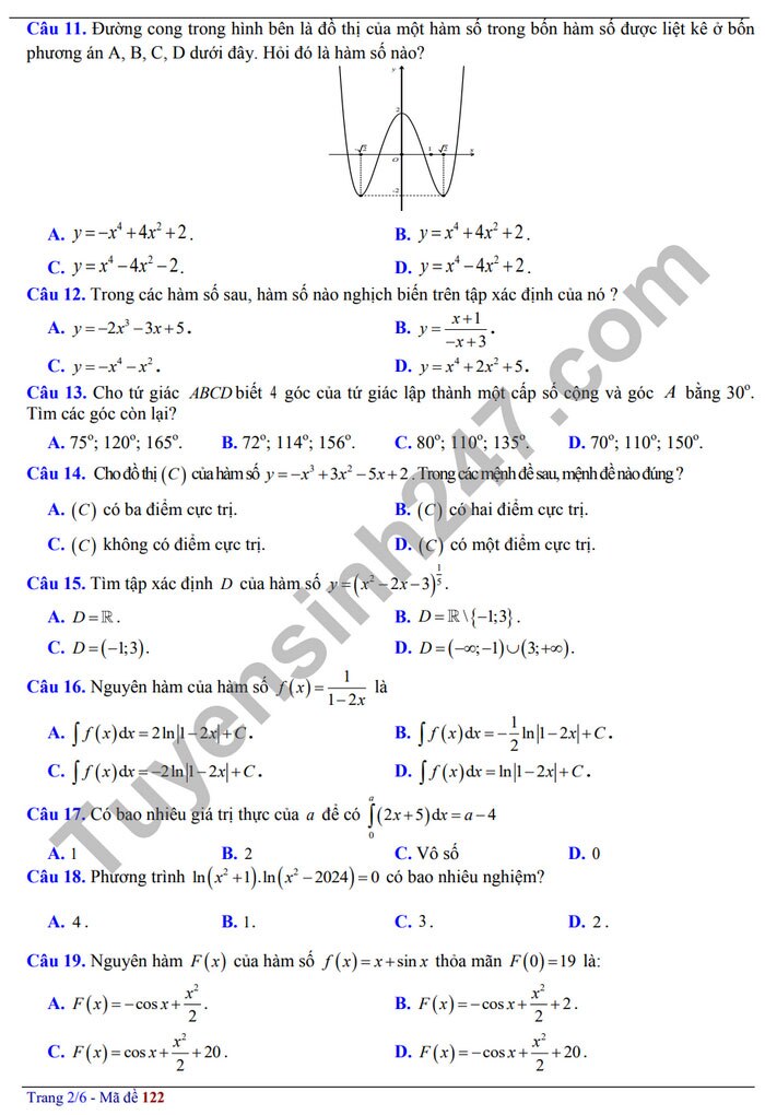 Đề thi thử tốt nghiệp THPT 2024 môn Toán có gợi ý đáp án của Hà Nội- Ảnh 2.