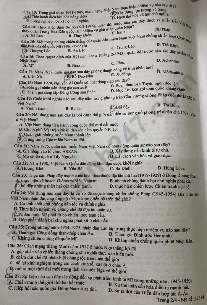 Đề thi môn Sử tốt nghiệp THPT 3 năm gần đây có đáp án- Ảnh 2.