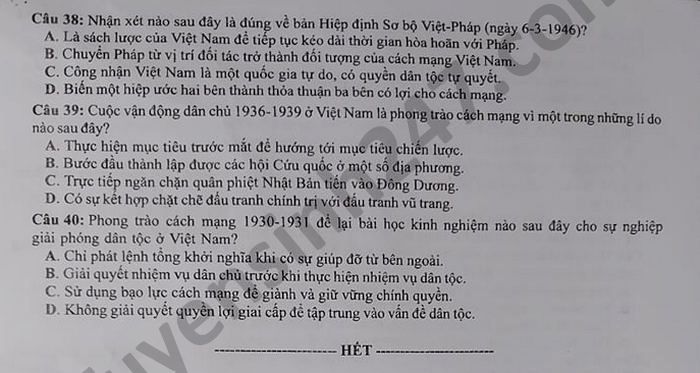 Đề thi môn Sử tốt nghiệp THPT 3 năm gần đây có đáp án- Ảnh 13.