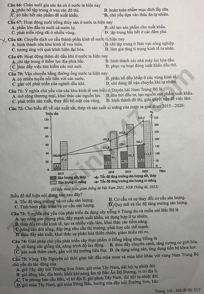 Đề thi môn Địa tốt nghiệp THPT 3 năm gần đây có đáp án tất cả các mã đề- Ảnh 3.