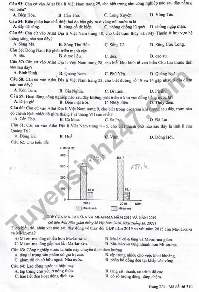 Đề thi môn Địa tốt nghiệp THPT 3 năm gần đây có đáp án tất cả các mã đề- Ảnh 7.