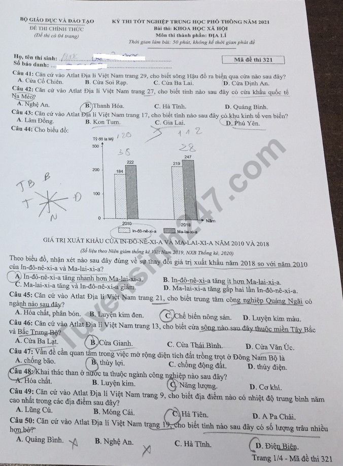 Đề thi môn Địa tốt nghiệp THPT 3 năm gần đây có đáp án tất cả các mã đề- Ảnh 10.