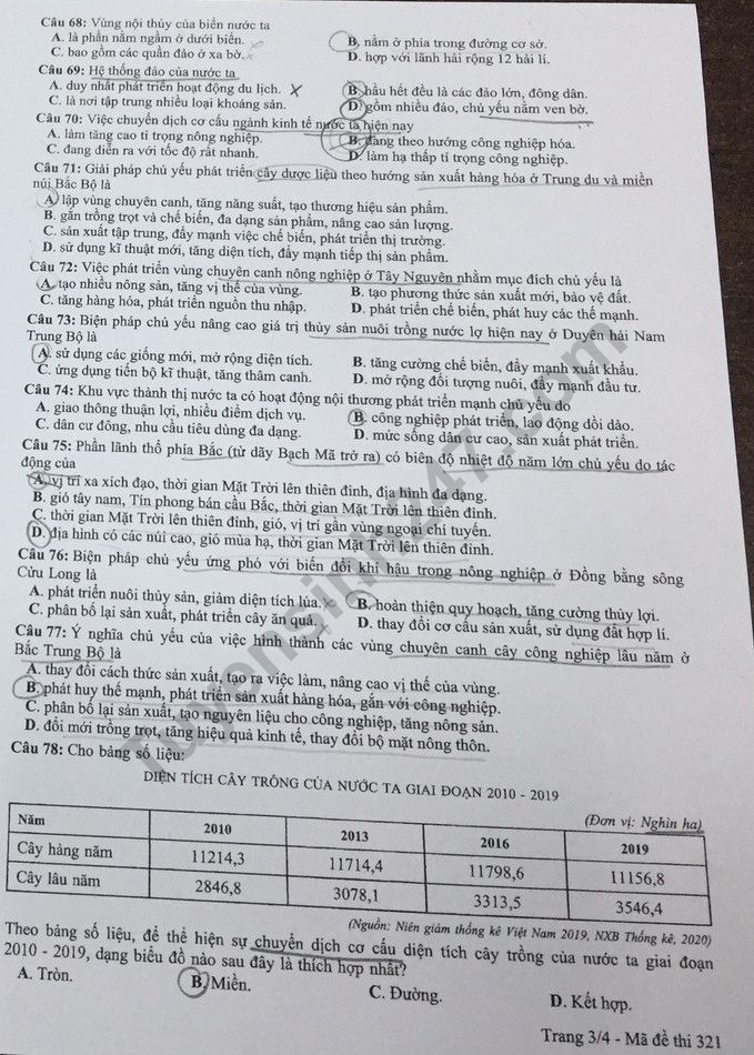 Đề thi môn Địa tốt nghiệp THPT 3 năm gần đây có đáp án tất cả các mã đề- Ảnh 12.