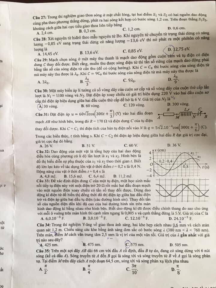 Đề thi môn Vật lý tốt nghiệp THPT 3 năm gần đây có đáp án full mã đề - Ảnh 13.