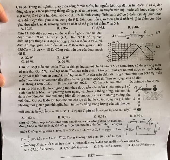 Đề thi môn Vật lý tốt nghiệp THPT 3 năm gần đây có đáp án full mã đề - Ảnh 14.