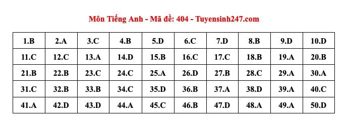 Kỳ thi tốt nghiệp THPT 2024: Đáp án tham khảo môn Tiếng Anh