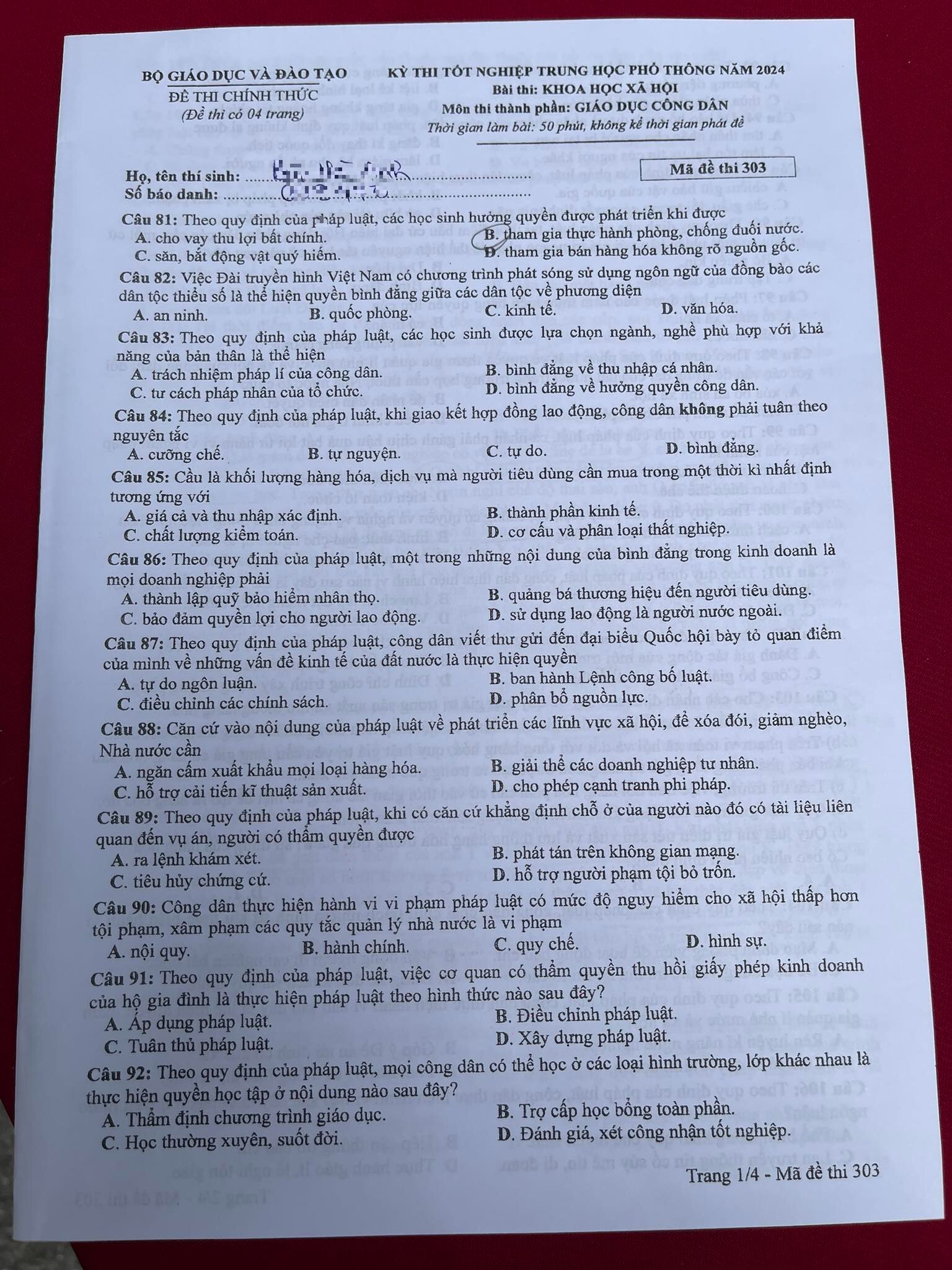 Đề thi môn Lịch sử, Địa lý, Giáo dục Công dân tốt nghiệp THPT 2024 nóng nhất- Ảnh 23.