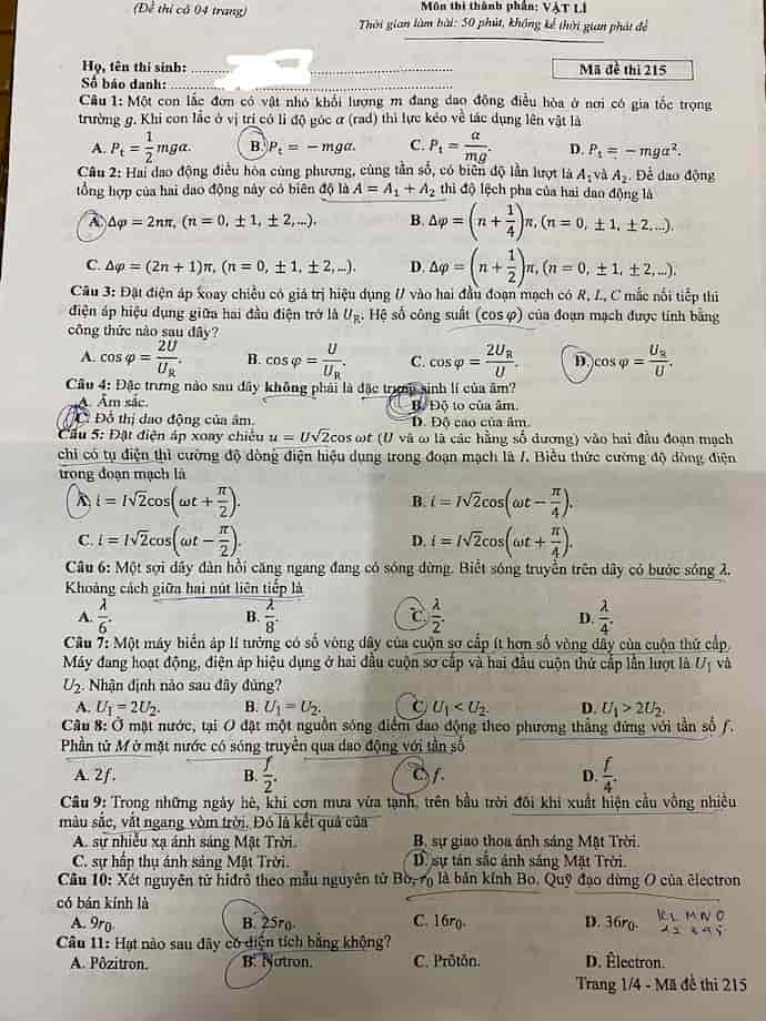 Đề thi môn Vật lý, Hóa học, Sinh học tốt nghiệp THPT 2024 nhanh nhất- Ảnh 6.