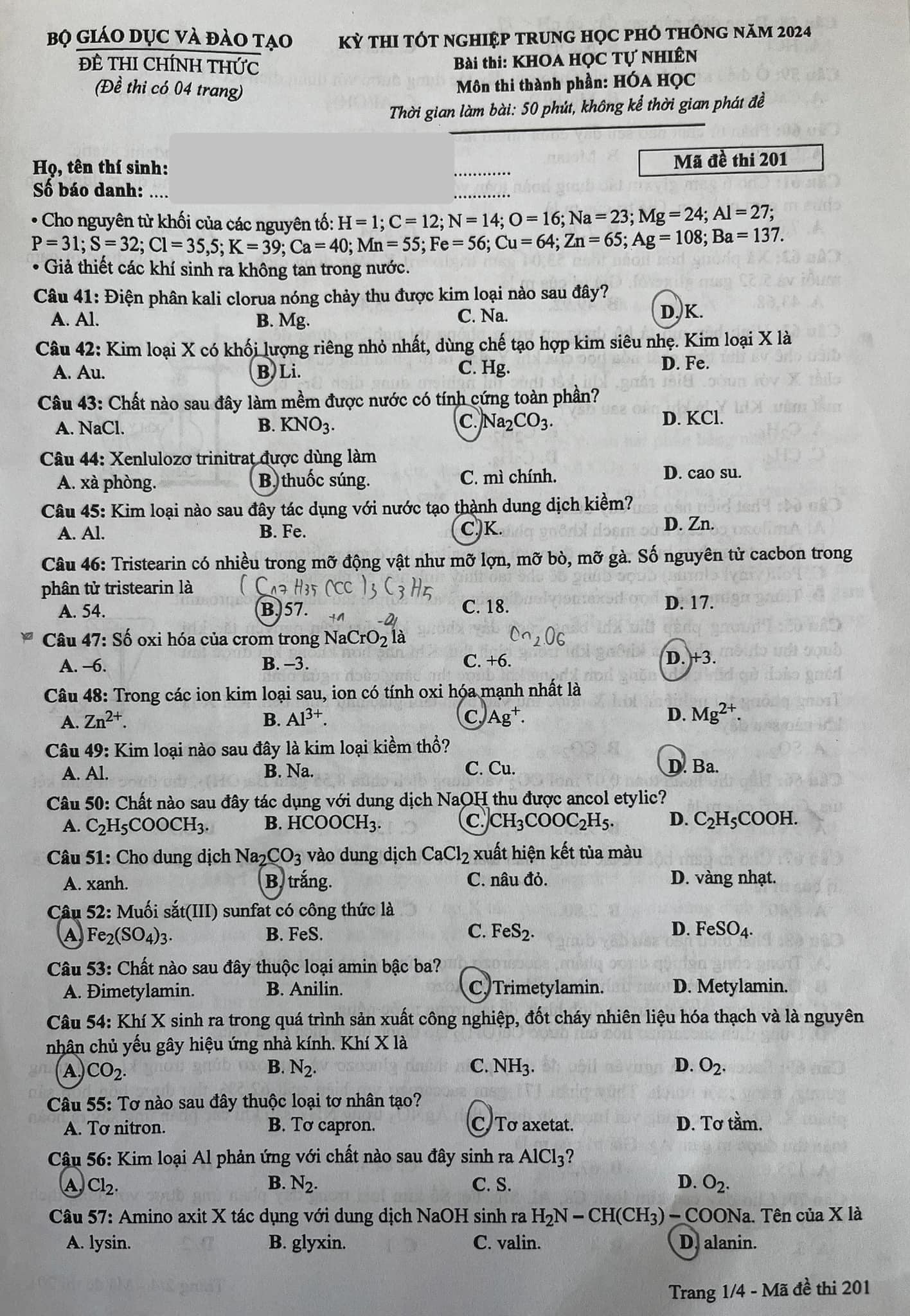 Đề thi môn Vật lý, Hóa học, Sinh học tốt nghiệp THPT 2024 nhanh nhất- Ảnh 10.