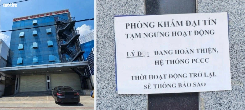 Phòng khám Đại Tín đóng cửa và dán thông báo lý do “đang hoàn thiện hệ thống PCCC” (ảnh chụp ngày 6-6-2024) - Ảnh: BÁ SƠN