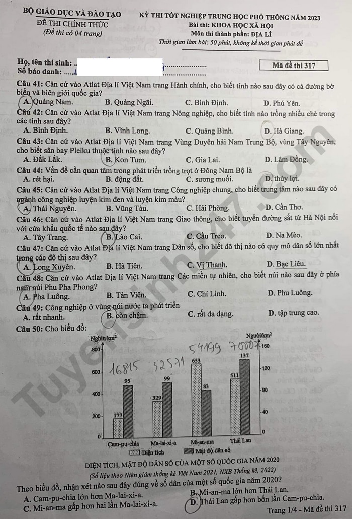 Đề thi môn Địa tốt nghiệp THPT 3 năm gần đây có đáp án tất cả các mã đề- Ảnh 1.