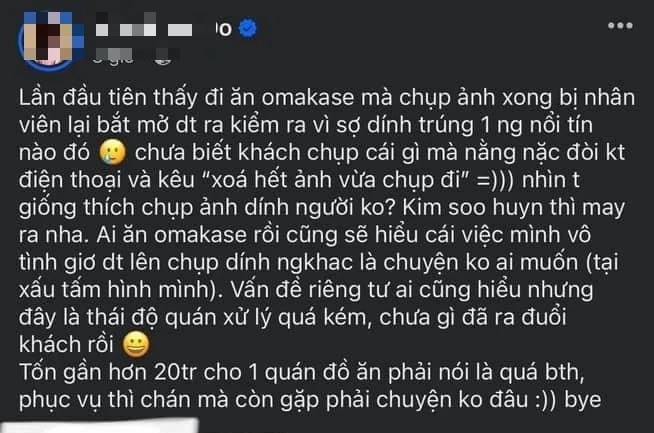 Nhà hàng ở TP.HCM bị tố yêu cầu khách xóa hình vì sợ dính người nổi tiếng- Ảnh 1.