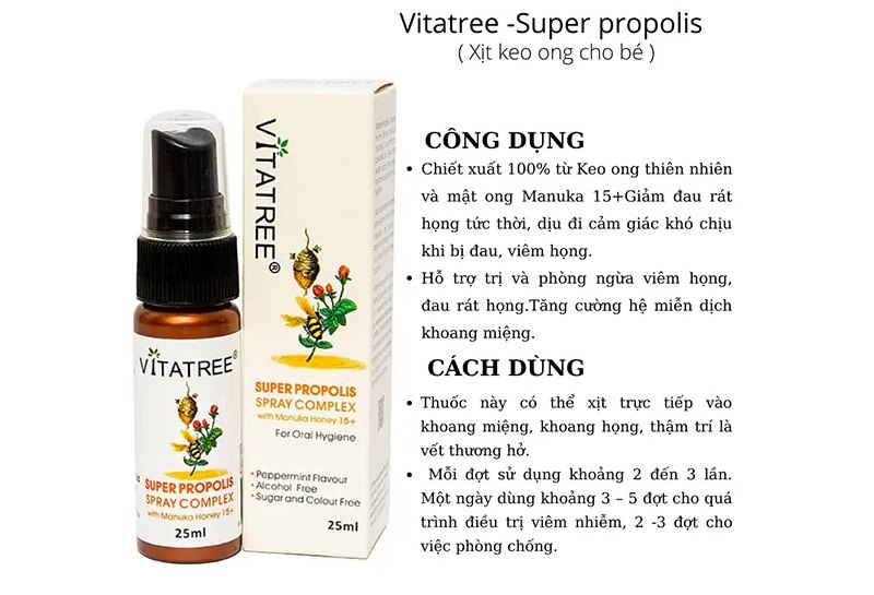 Thông tin về công dụng và cách dùng xịt họng Vitatree