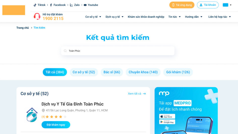 Công ty TNHH Y tế Toàn Phúc cung cấp dịch vụ trên Medpro.vn. Ảnh: Sở Y tế TP Hồ Chí Minh