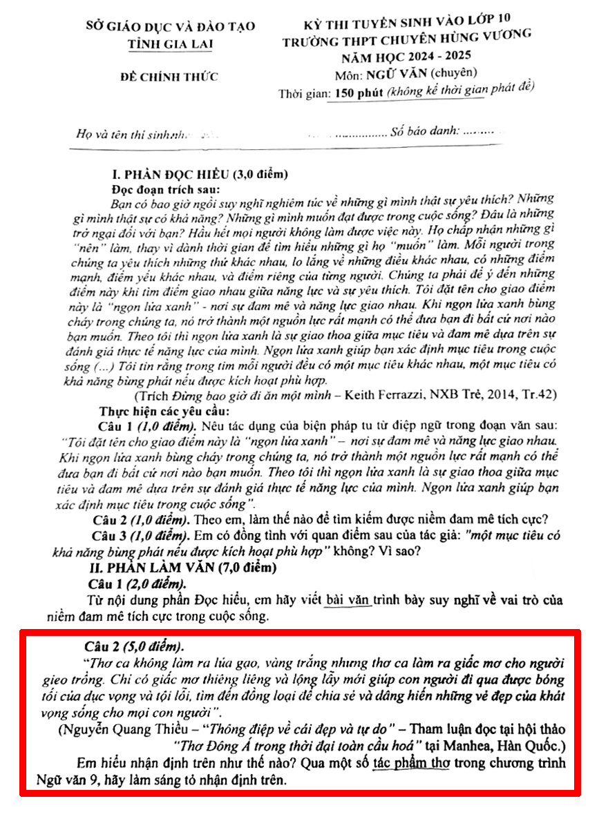 Phát hiện sai sót đề thi văn vào lớp 10 trường chuyên ở Gia Lai: “Không đến mức phải thi lại”- Ảnh 2.