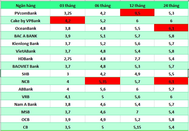 Top ngân hàng có lãi suất cao nhất thị trường hiện nay. Đồ họa: Hà Vy