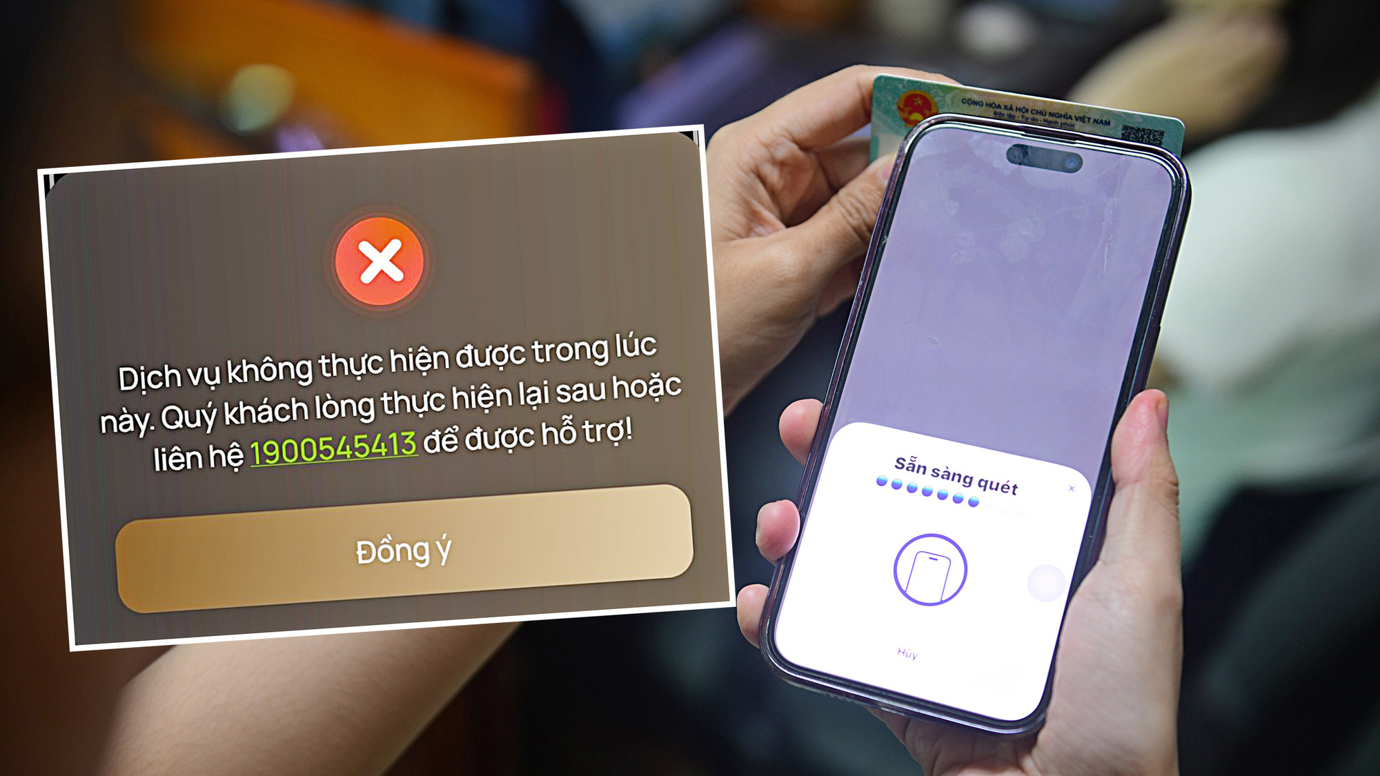 Vẫn còn nhiều trục trặc khi quét chip trên căn cước công dân để làm sinh trắc học trên app tài khoản ngân hàng - Ảnh: QUANG ĐỊNH
