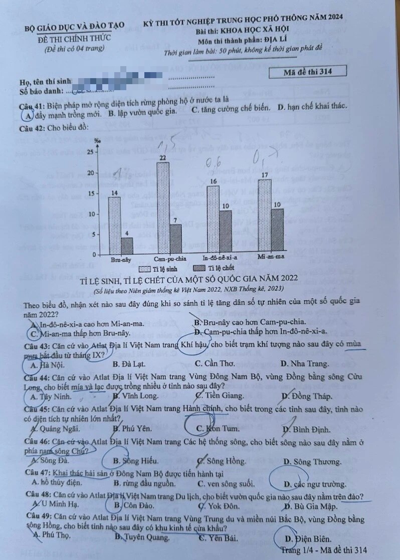 Thi tốt nghiệp THPT 2024: Đề chính thức môn địa lý- Ảnh 1.