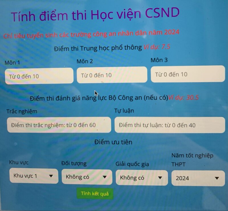 Ra mắt phần mềm hỗ trợ tính điểm xét tuyển vào Học viện CSND -0