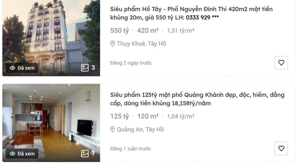 Ồ ạt rao bán nhà phố ven hồ Tây 1 tỷ đồng/m2, cao hơn giá nhà phố cổ - 1