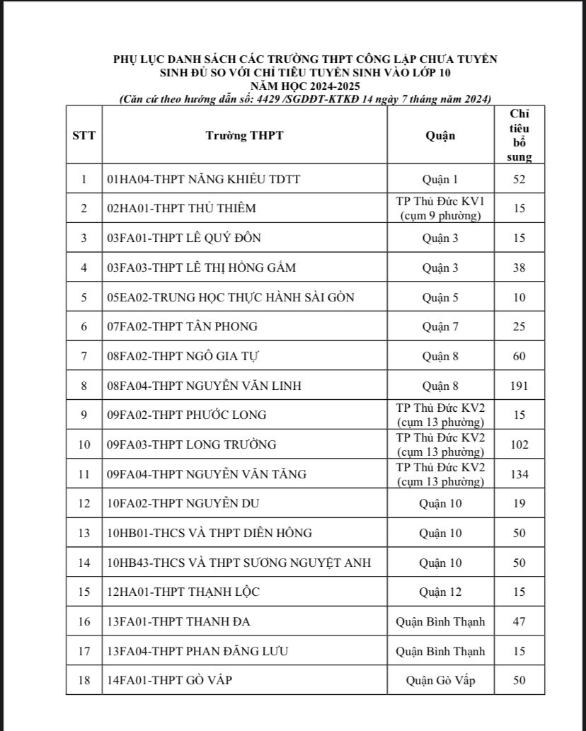 NÓNG: TP HCM chính thức công bố danh sách các trường tuyển bổ sung lớp 10- Ảnh 1.
