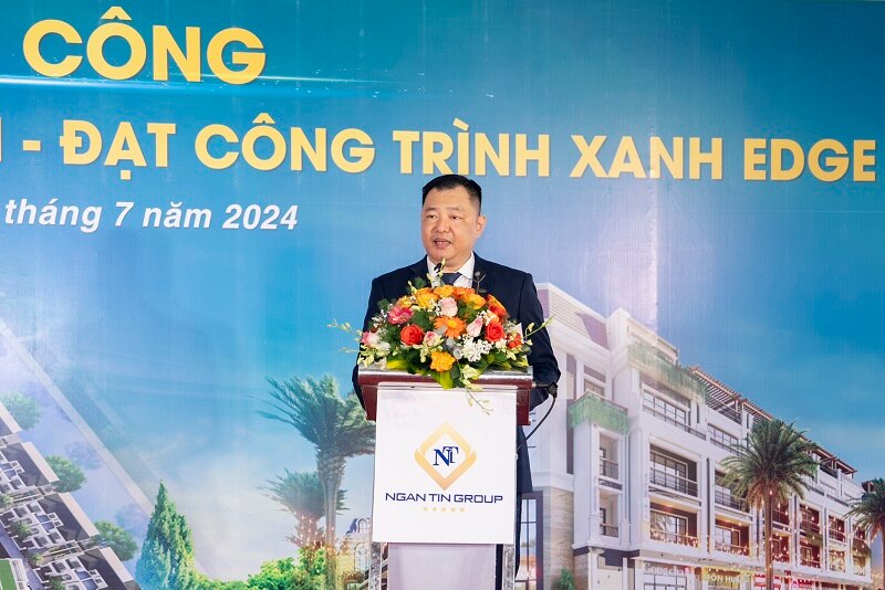 ông Đinh Phú Minh, Tổng giám đốc Tập đoàn Ngân Tín phát biểu tại lễ khởi công.