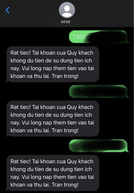 Số khác cho hay dù đã nạp tiền điện thoại nhưng tổng đài phản hồi tài khoản không đủ tiền sử dụng dịch vụ - Ảnh: T.S