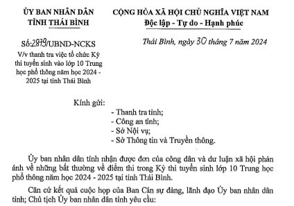 Bất thường điểm thi vào lớp 10: Xem xét tạm đình chỉ Giám đốc Sở GD-ĐT Thái Bình- Ảnh 1.