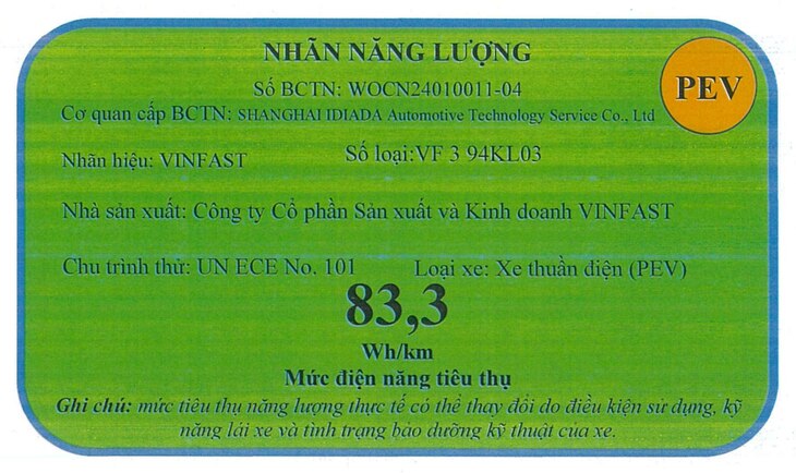 VinFast VF 3 là ô tô điện tiết kiệm nhất tại Việt Nam, hơn 83Wh/km